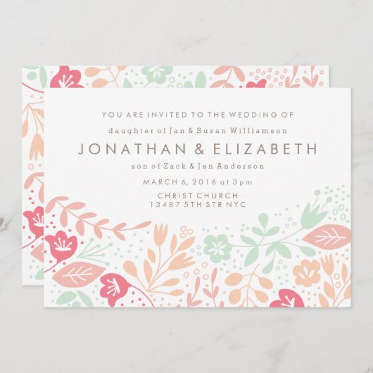 Pastel Floral Faire-part de mariage (Devant / Derrière)
