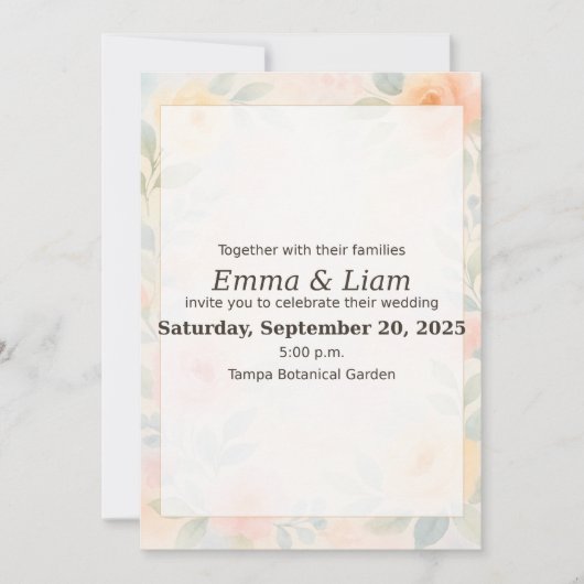 Pastel Floral Faire-part de mariage d'aquarelle |  (Devant)