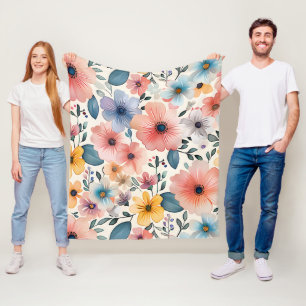 Pastel Floral Fantasy Fleece Deken