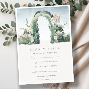 Pastel Floral Garden Arch Botanical Wedding RSVP Informatiekaartje