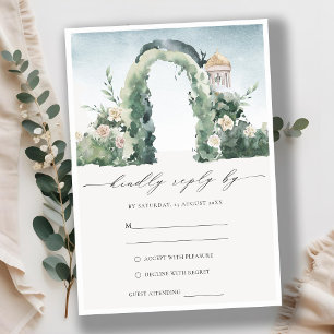 Pastel Floral Garden Arch Botanical Wedding RSVP Informatiekaartje