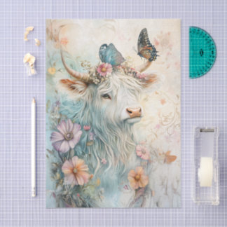 Pastel Floral Highland Cow Decoupage Tissuepapier