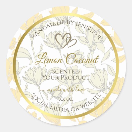 Pastel Floral Jaune avec Étiquette de produit Cadr (Devant)