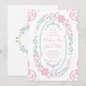 Pastel Floral Lijst bruiloft uitnodiging Kaart (Voorkant / Achterkant)