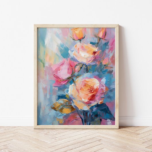 Pastel Floral Modern impressionistisch schilderij Poster