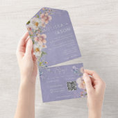 Pastel Floral Modern Lavender Paarse QR-code All In One Uitnodiging (Afscheurbaar)