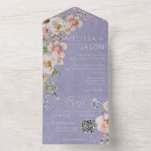 Pastel Floral Modern Lavender Paarse QR-code All In One Uitnodiging (Binnen)