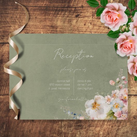 Pastel Floral moderne Green Wedding Carte de récep