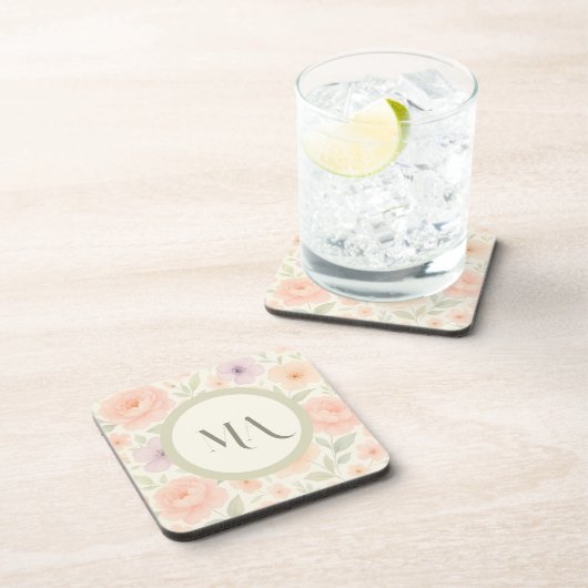 Pastel Floral Monogram Hard Plastic Onderzetter (Rechterzijde)