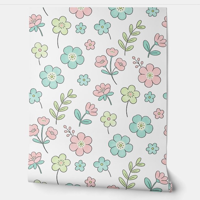 Pastel Floral Nursery Wallpaper Behang (Afrollen)