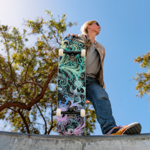 Pastel Floral op Zwarte Dd Brand Skateboard