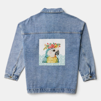 Pastel Floral Parrot Wave Pattern Illustratie Denim Jacket