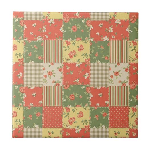 Pastel Floral Patchwork Picnic Pattern (2) Tegeltje (Voorkant)