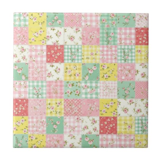 Pastel Floral Patchwork Picnic Pattern (6) Tegeltje (Voorkant)