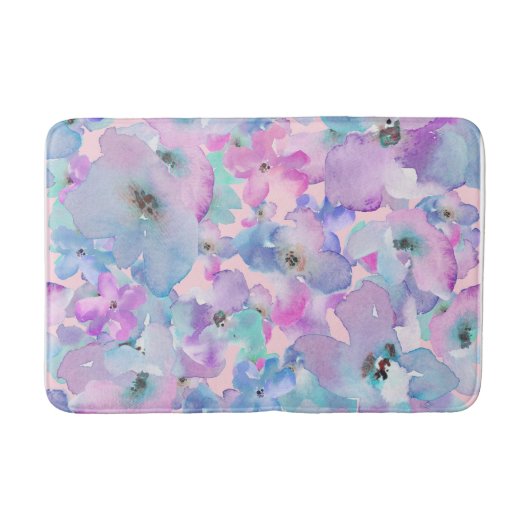 *~* Pastel Floral Pattern Blue Pink FLowers  Badmat (Voorkant)