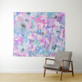*~* Pastel Floral Pattern Blue Pink FLowers  Wandkleed (In Situ (horizontaal))