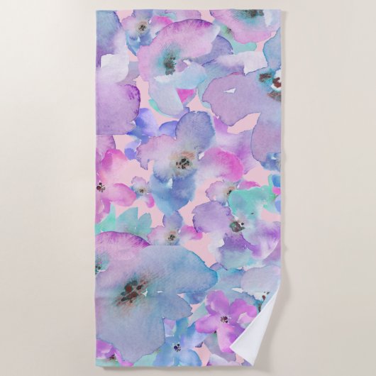 *~* Pastel Floral Pattern Pink Blue FLowers Strandlaken (Voorkant)