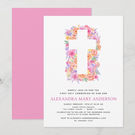 Pastel Floral Pink Kaart (Voorkant / Achterkant)