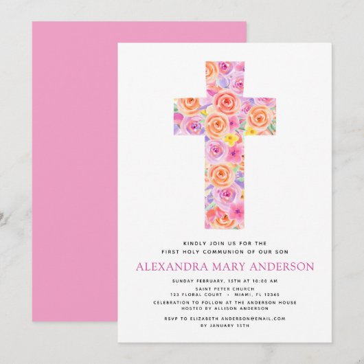 Pastel Floral Pink Rose Kaart (Voorkant / Achterkant)