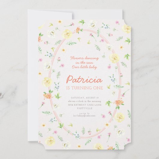 Pastel Floral Première Invitation d'anniversaire (Devant)
