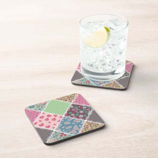 Pastel Floral Quilt Squares Bier Onderzetter (Rechterzijde)