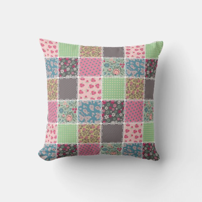 Pastel Floral Quilt Squares Kussen (Voorkant)