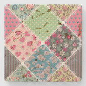 Pastel Floral Quilt Squares Stenen Onderzetter (Voorkant)