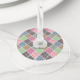 Pastel Floral Quilt Squares Wijnglaslabel
