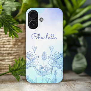 Pastel Floral Silhouette Overlay Persoonlijke naam iPhone 16 Hoesje