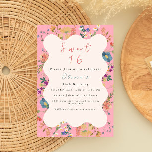 Pastel Floral Sweet 16 Uitnodiging