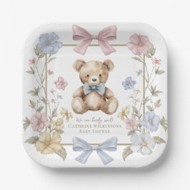 Pastel Floral Teddy Bear Baby Shower Plates Papieren Bordje