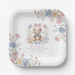 Pastel Floral Teddy Bear "We Can Bearly Wait" Show Papieren Bordje