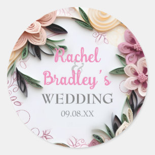 Pastel Floral Weddenschap Circle Lijst Quilling Ronde Sticker