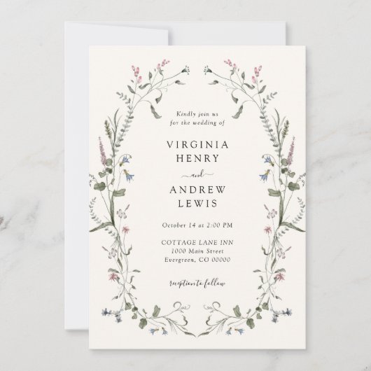 Pastel Floral Wedding Invitation Kaart (Voorkant)