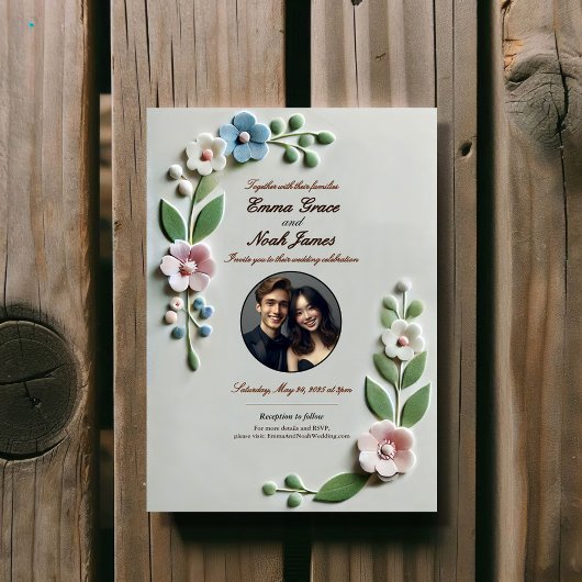 Pastel Floral Wedding Invitation Kaart