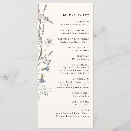 Pastel Floral Wedding Programma (Achterkant)