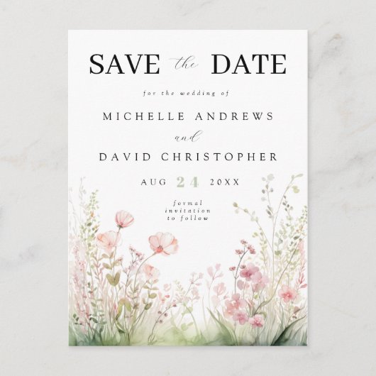 Pastel Floral Wedding Save the Date Briefkaart (Voorkant)