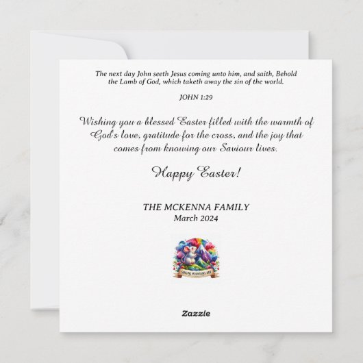 Pastel Floral Woodland Bunny Lamb Christelijk Pase Feestdagenkaart (Achterkant)