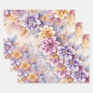 Pastel Floral Wrapping Paper Set – Elegant 3-Sheet