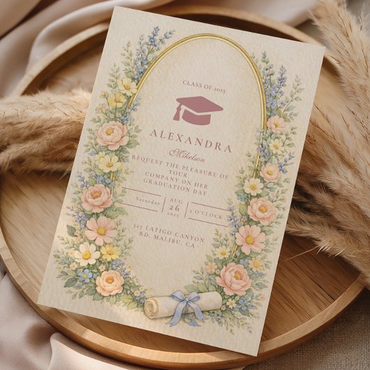 Pastel Floral Wreath Graduation Celebration Kaart