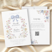 Pastel Floral Wreath QR Code Wedding Website  Kaart