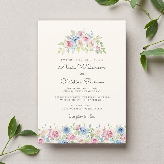 Pastel Floral Wreath Wedding Invitation