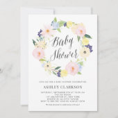Pastel Floral Wreator Baby shower Invitation Kaart (Voorkant)