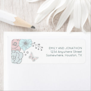 Pastel Florals Butterfly Name Return Address Etiket