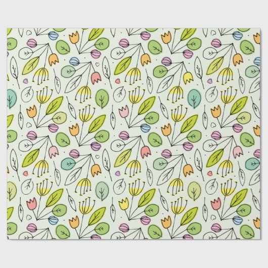 Pastel Florals en bladeren 2 Cadeaupapier (Vlak)