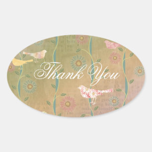 Pastel Flower Birds Dank u ovale Sticker