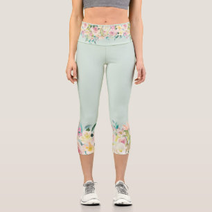 Pastel Flower Borders Capri Leggings