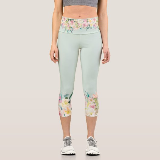 Pastel Flower Borders Capri Leggings (Recto)
