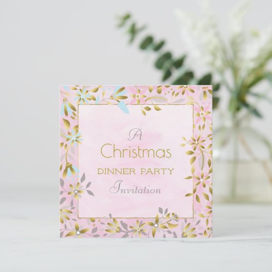 Pastel Flower Carré de Noël Invitation (Debout devant)