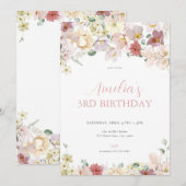 Pastel Flower Girl Floral Anniversaire Invitation (Devant / Derrière)